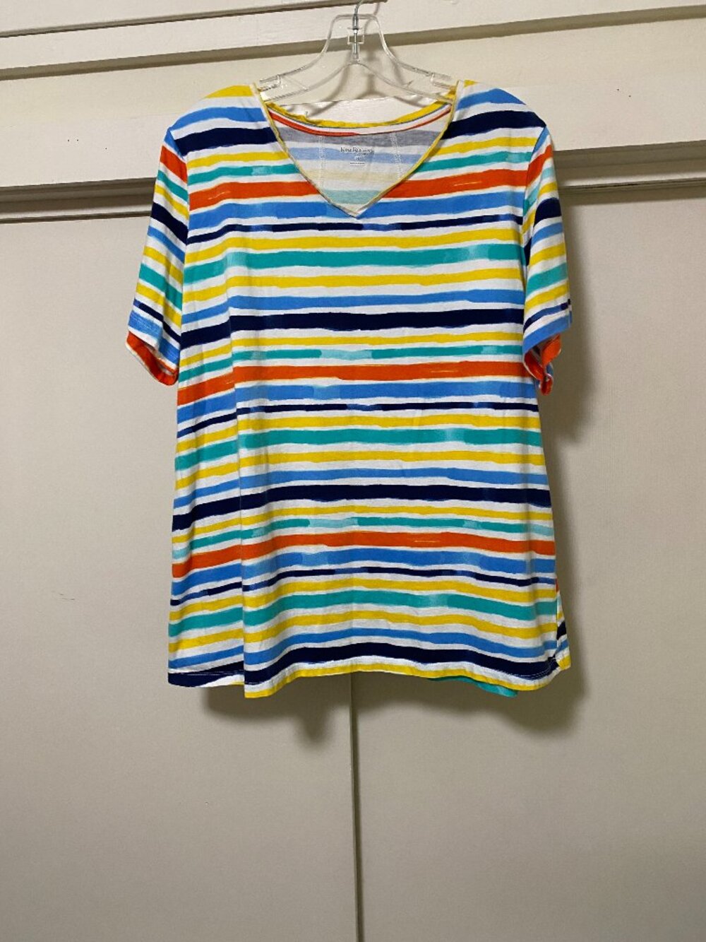 **Kim Rogers, Curvy, short sleeve, multi-stripe tunic, size 1X